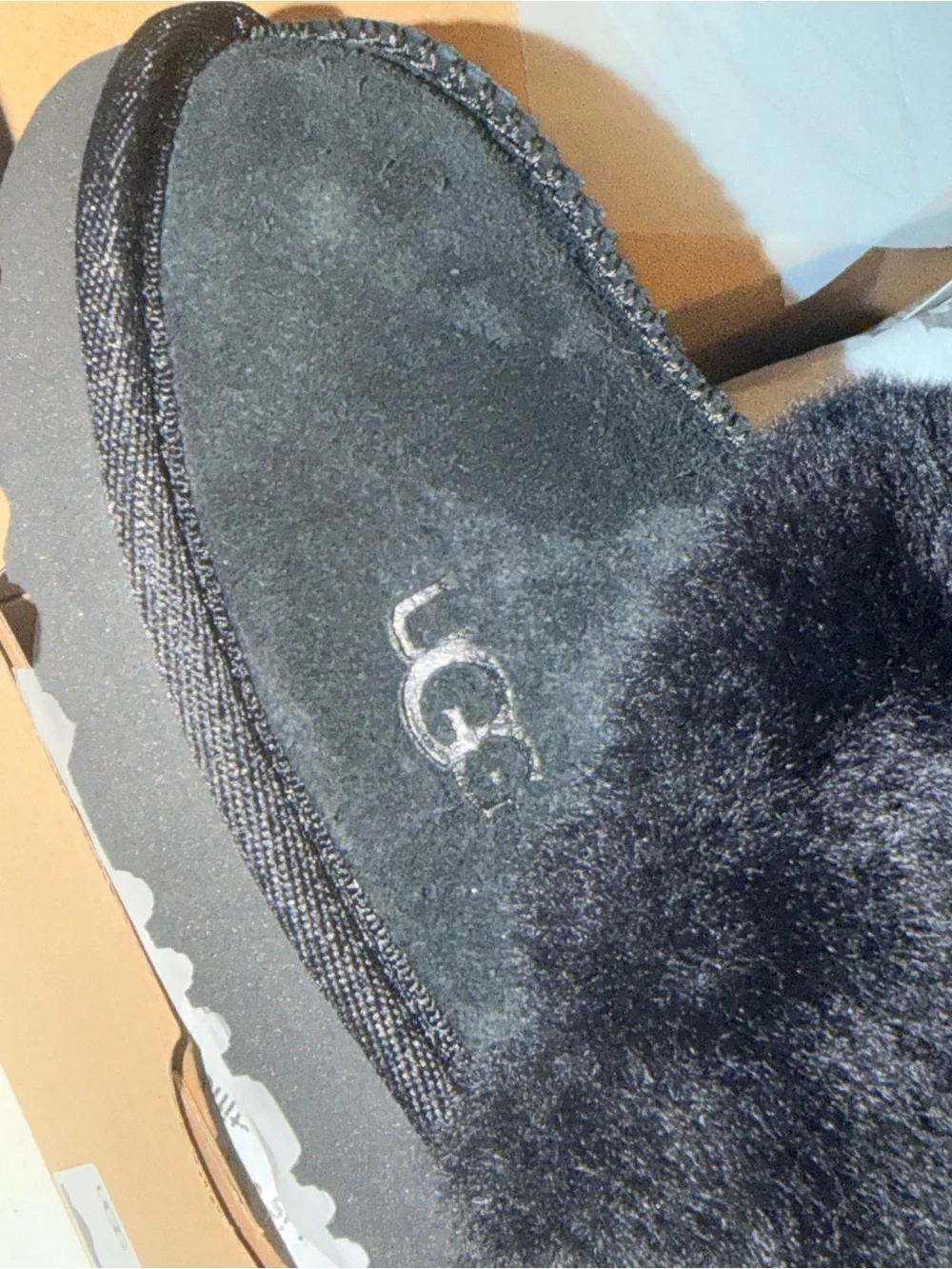 Kids UGG Black Plush Backless Slide Slippers